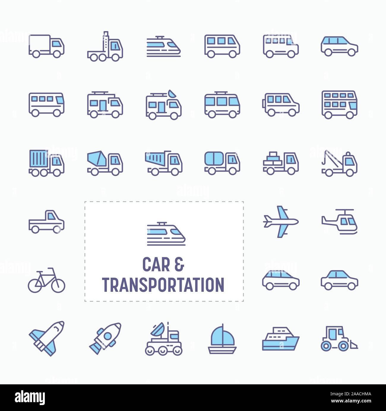 Car & transportation - thin line website, application & presentation icon. simple and minimal vector icon and illustration collection. Stock Vector
