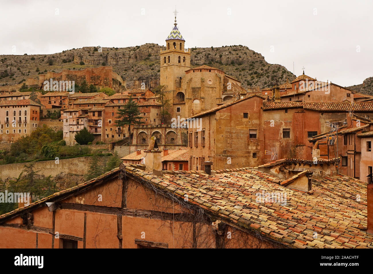 The rooftops of Albarracin, an old medieval town in the hills of Tereul, Northern Spain Stock Photo