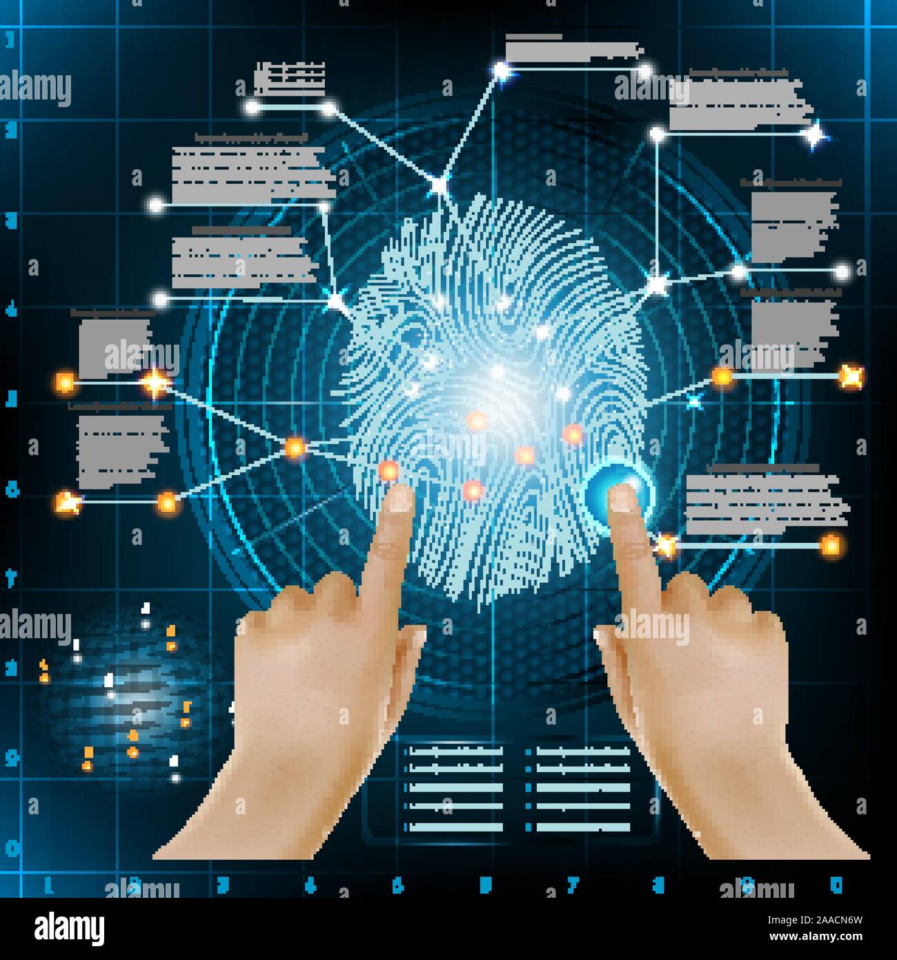 abstract fingerprinting infographic with realistic hand poiner info and ...