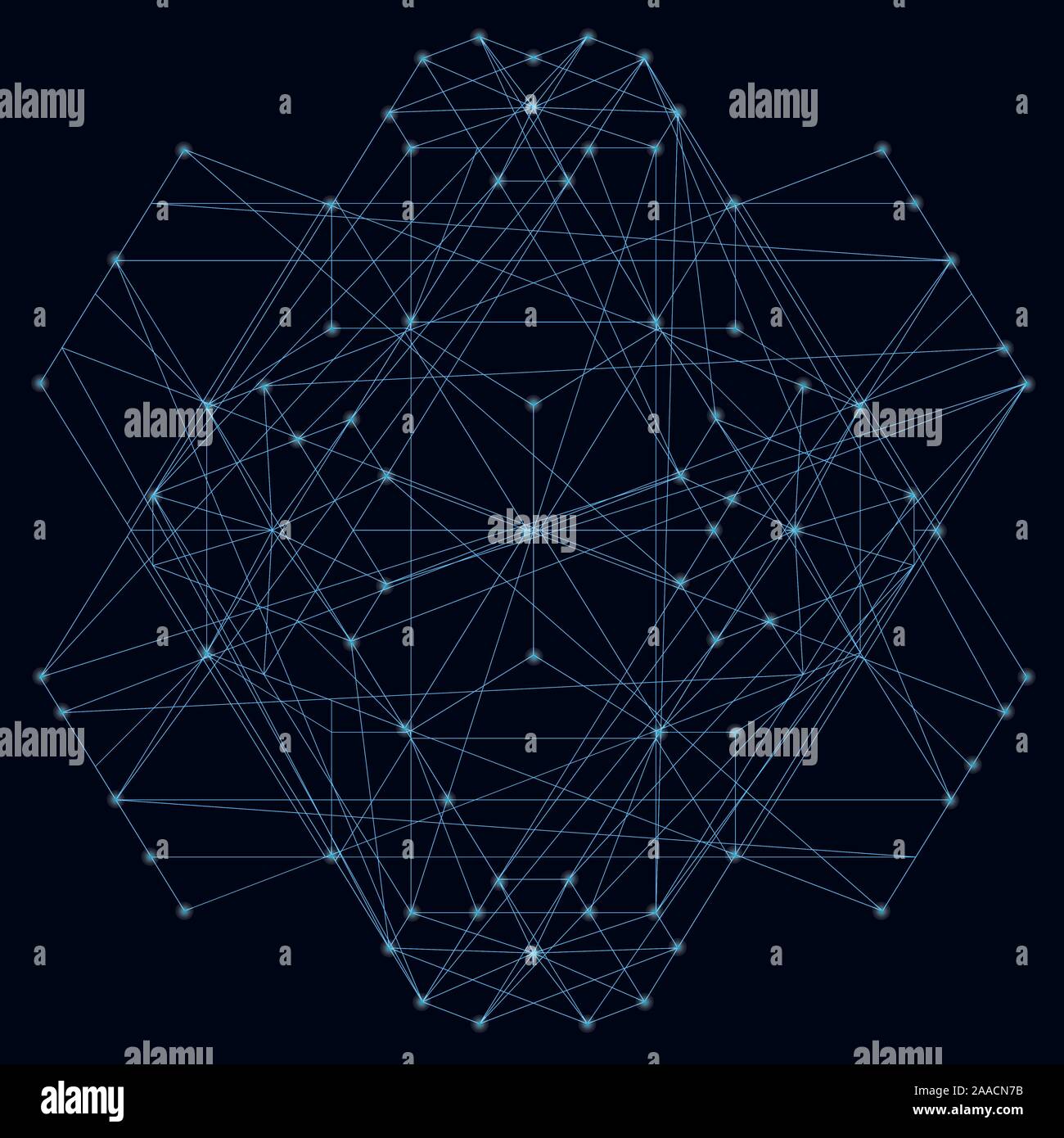 Abstract geometric shape of their blue lines on a dark background with ...