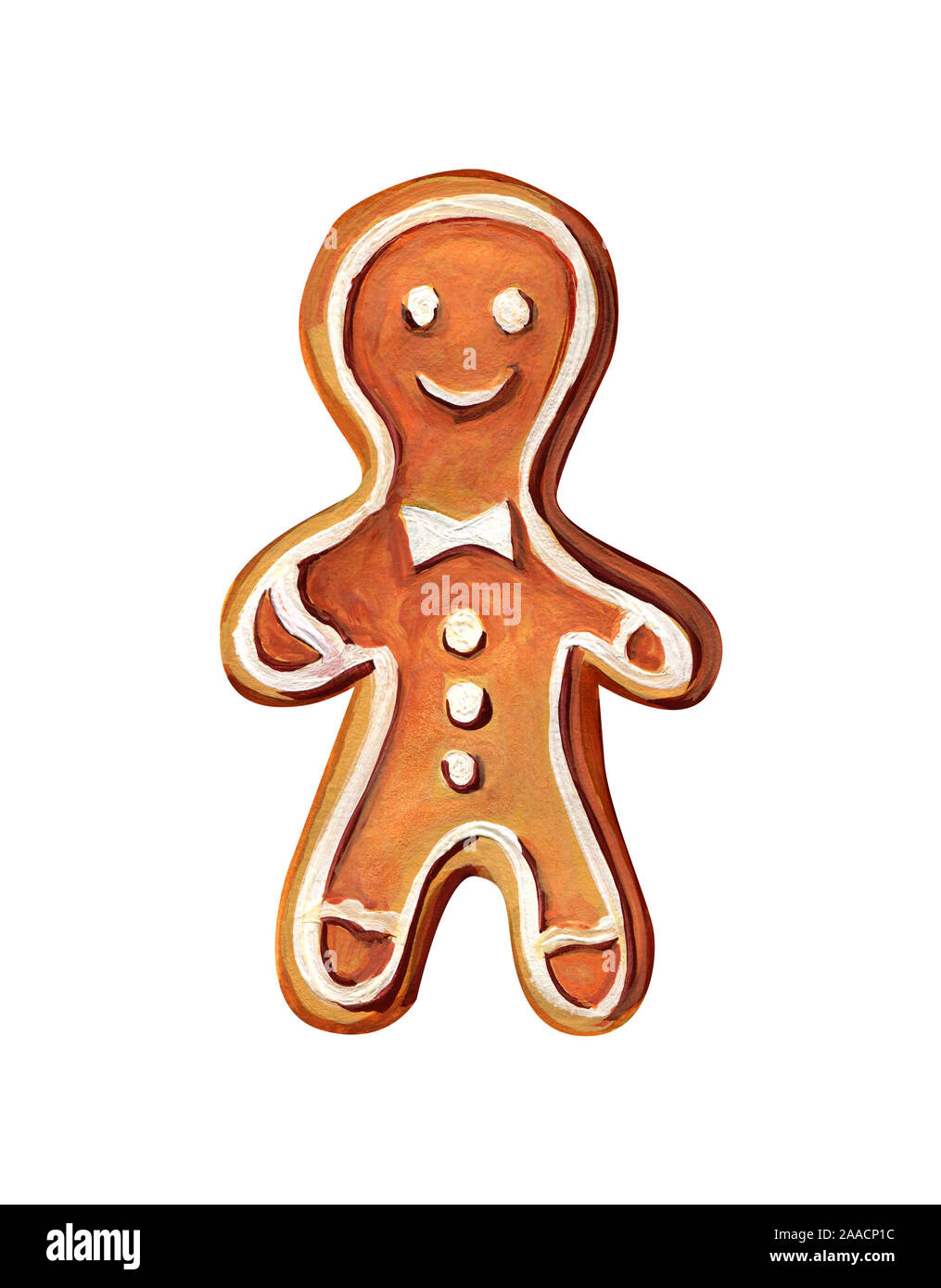 Gingerbread man isolated on a white background. Christmas ginger cookies with white icing. Funny cartoon character. Stock Photo