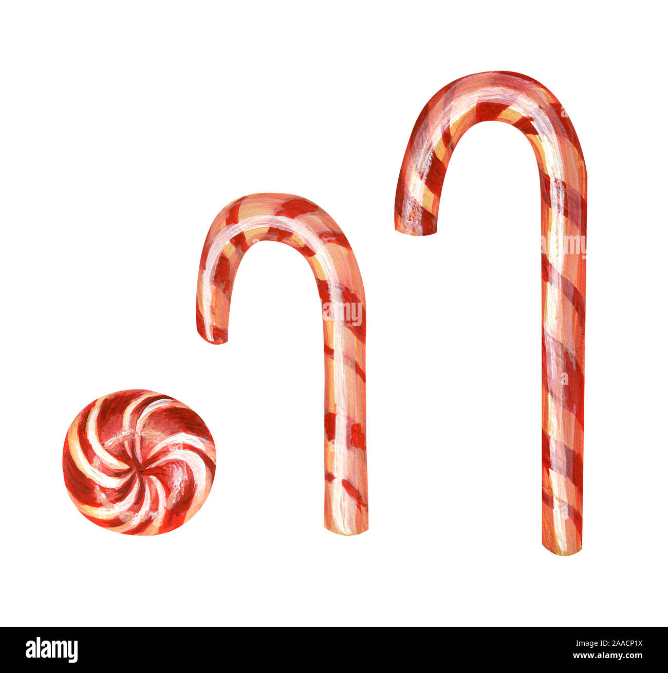 Three Christmas striped caramel canes. Traditional sweet candies ...