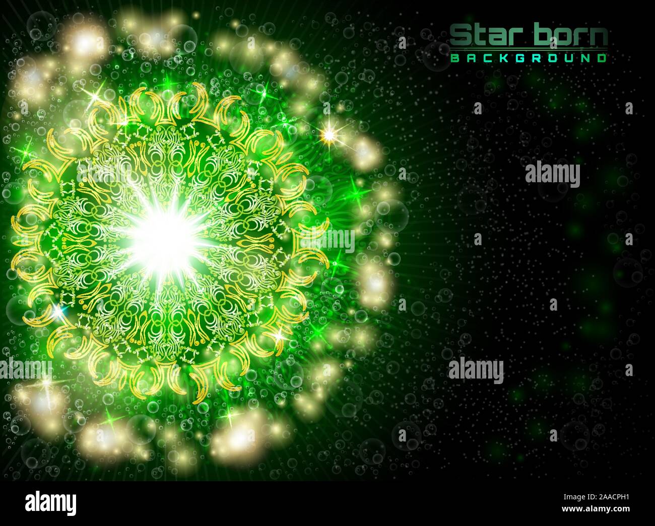 Star born in space with starry sky green background Stock Vector