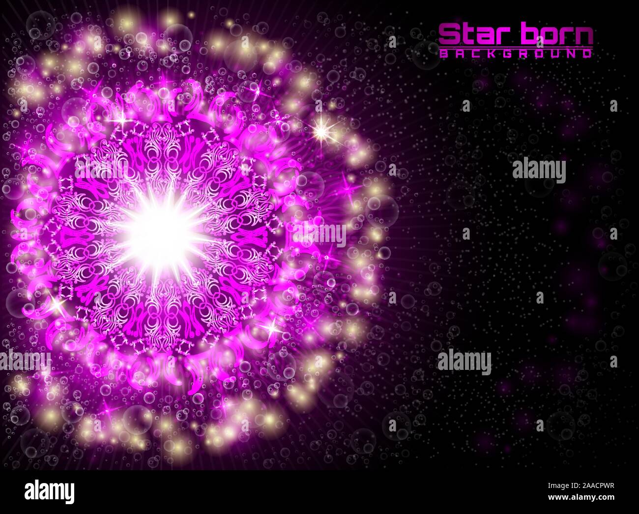 Violet star born in space with starry sky background Stock Vector