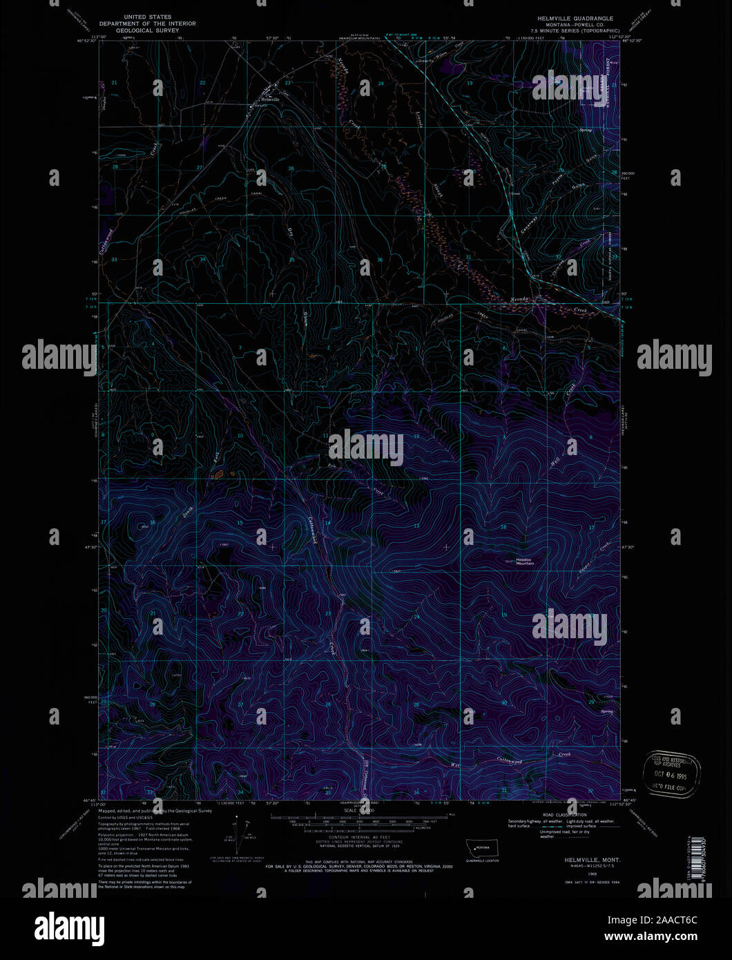 USGS TOPO Map Montana MT Helmville 264358 1968 24000 Inverted Restoration Stock Photo