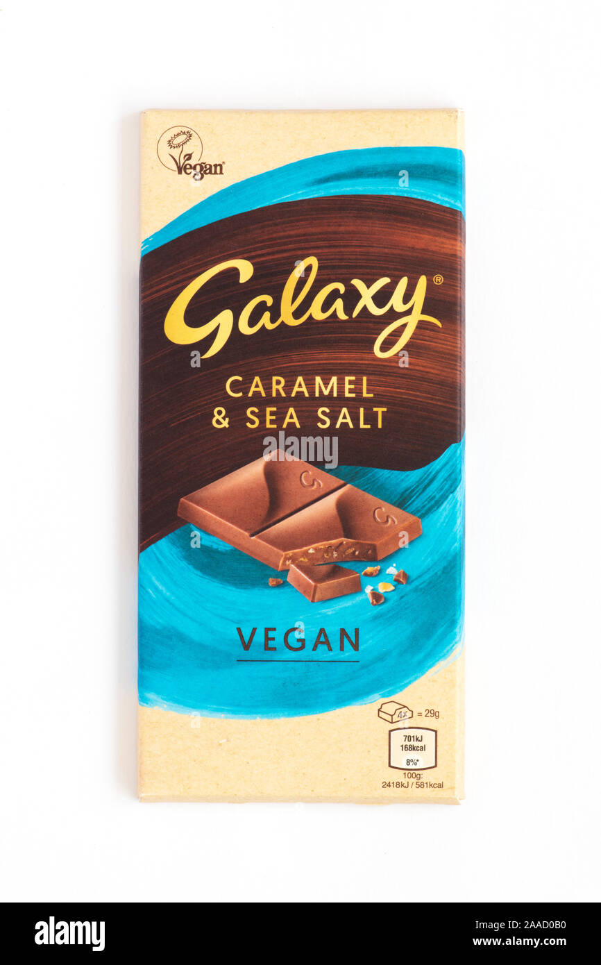 Galaxy Vegan Chocolate. Caramel & Sea Salt Bar Stock Photo