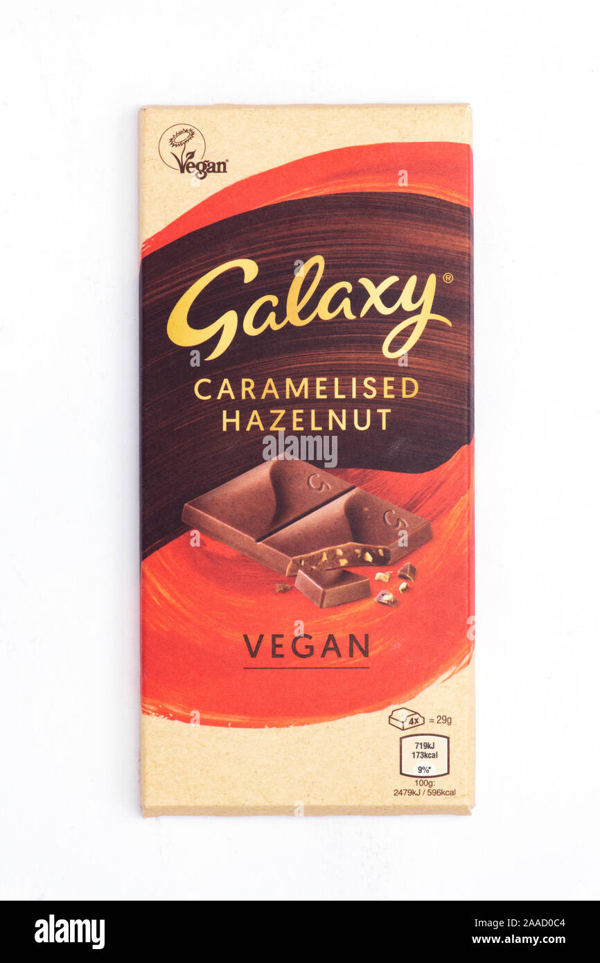Galaxy Vegan Chocolate. Caramelised Hazelnut Bar Stock Photo