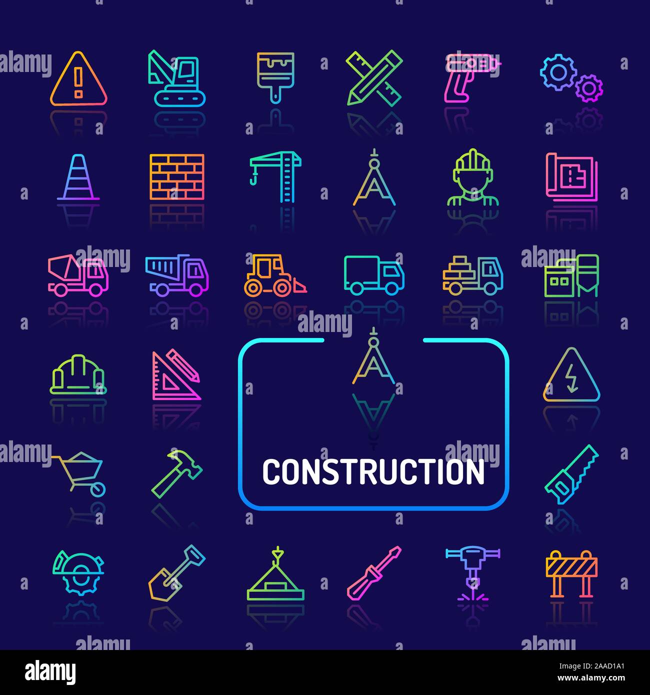 Simple gradient color icons isolated over dark background related to ...