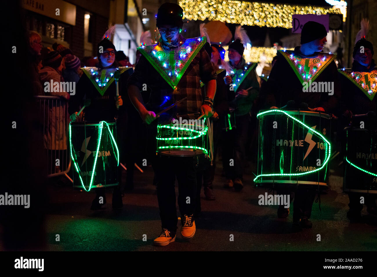 20/11/2019, Truro, Cornwall, UK. Giant paper lanterns eased their way through the streets of Truro for the cities annual Light Parade. Stock Photo