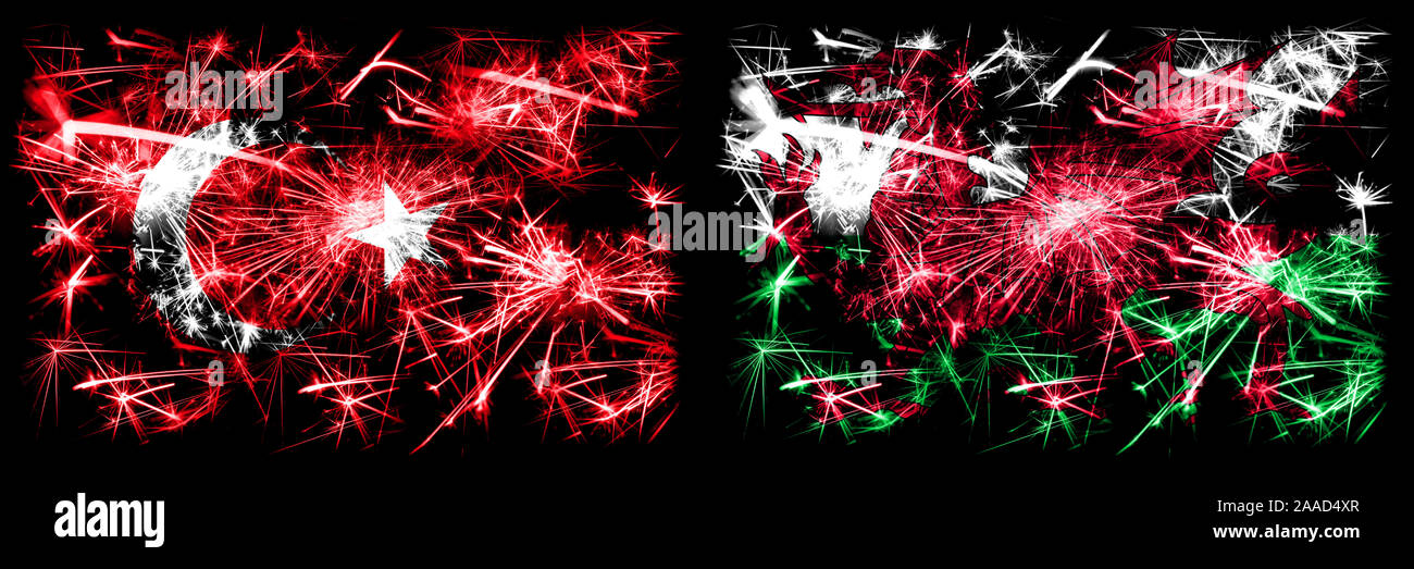 Turkey Turkish Vs Wales Welsh New Year Celebration Sparkling Fireworks Flags Concept Background Combination Of Two Abstract States Flags Stock Photo Alamy