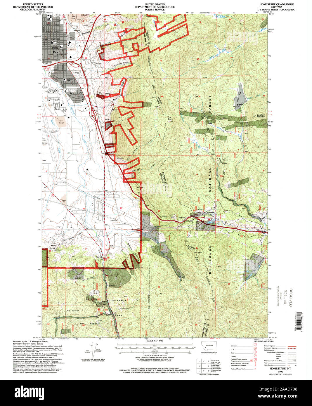 USGS TOPO Map Montana MT Homestake 264469 1996 24000 Restoration Stock Photo