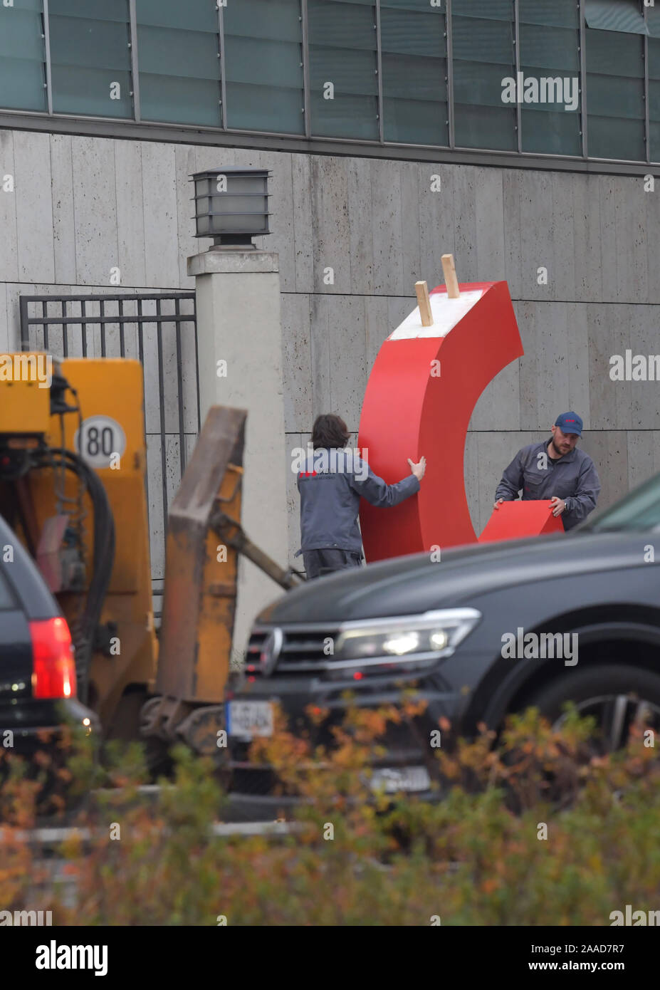 21 November 2019 Berlin Two Men Transport The Letter C From The