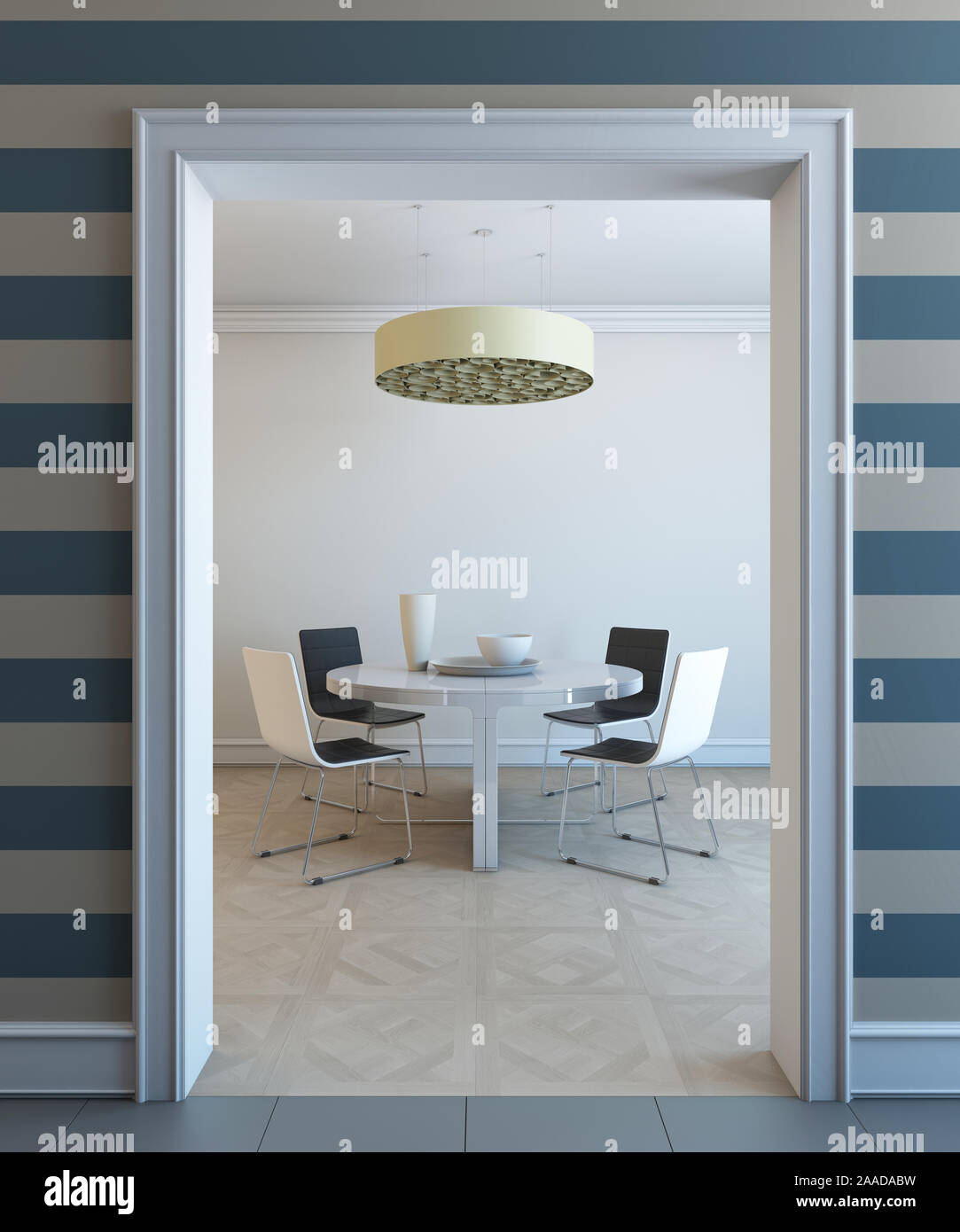 dining room with round table and lamp Stock Photo - Alamy