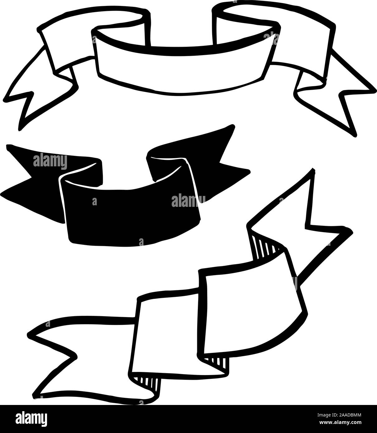 Vector Ribbons set. Black and white engraved ink art. Isolated ribbon illustration element Stock