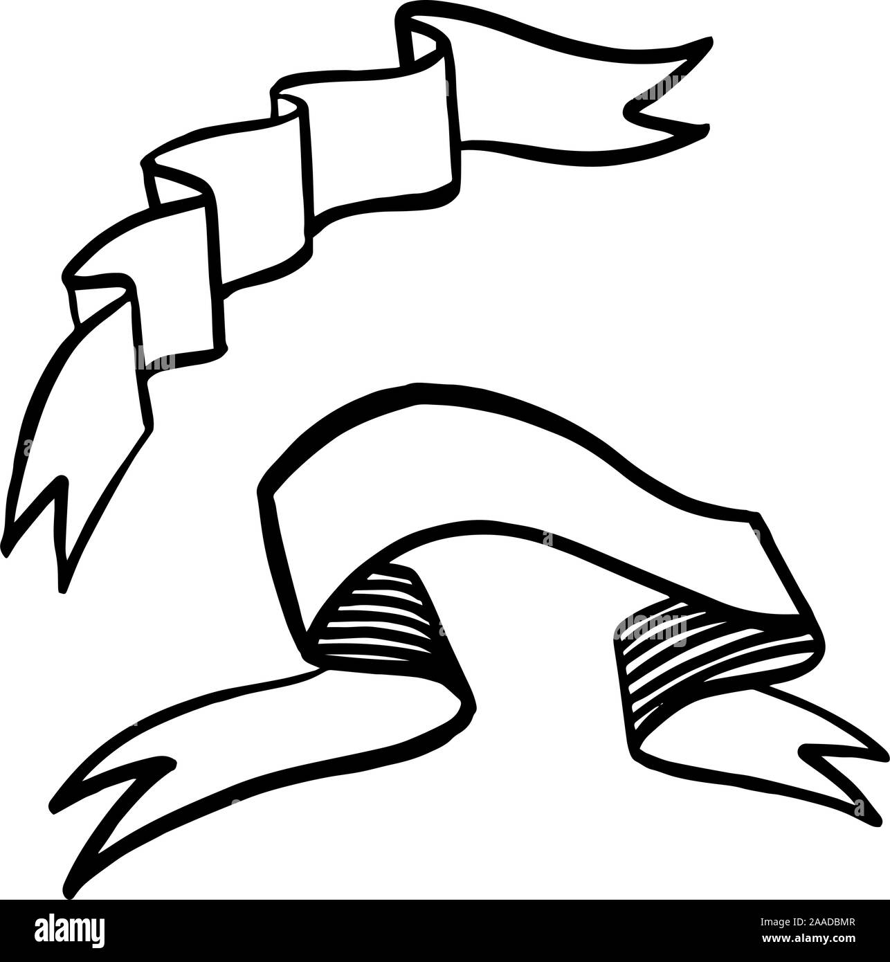 Vector Ribbons set. Black and white engraved ink art. Isolated ribbon