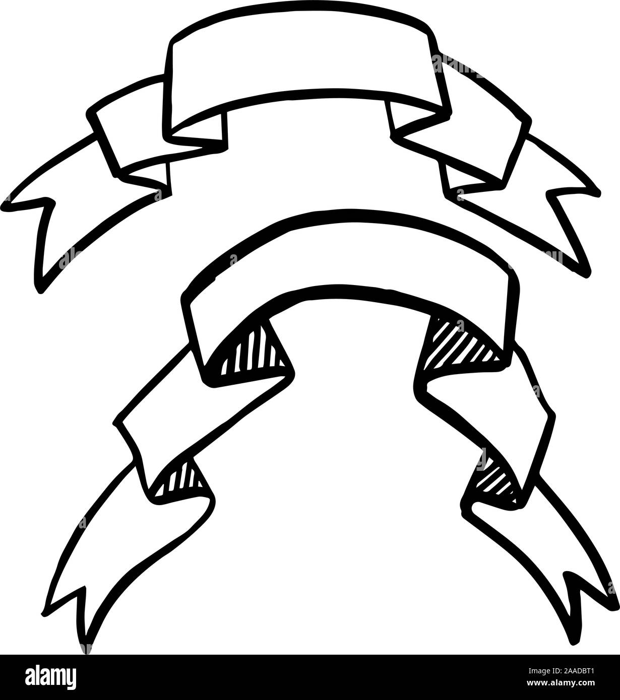 Vector Ribbons set. Black and white engraved ink art. Isolated ribbon illustration element Stock