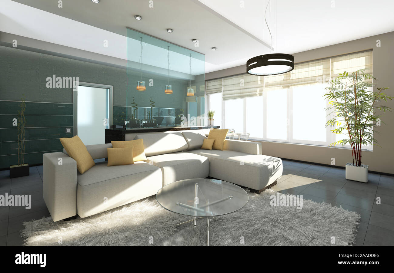 Living Room Kitchen Open Space Stock Photo - Alamy