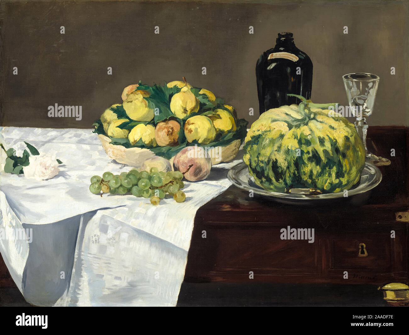 Edouard Manet, Still Life with Melon and Peaches, painting, circa 1866 Stock Photo