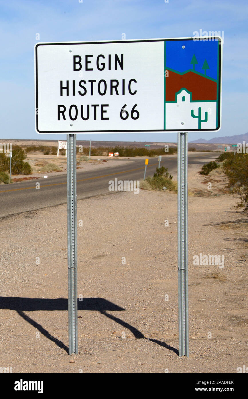 Beginn der Route 66 / Hinweisschild Stock Photo