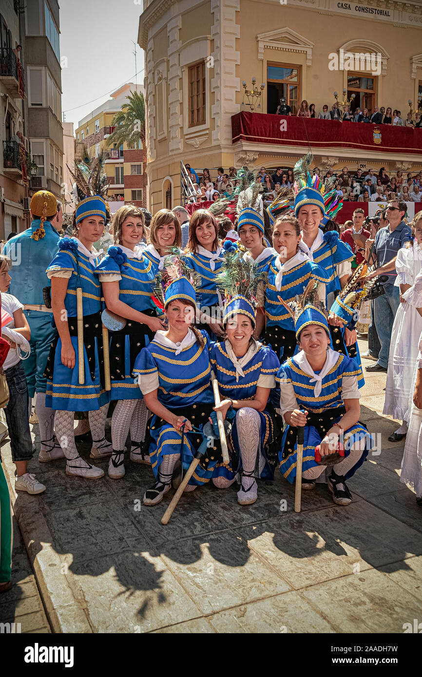Spain Algemesì (Valencia) Feast of the Mare de Deu de la Salut: typical costumes - Dancer of  Bastonets Stock Photo