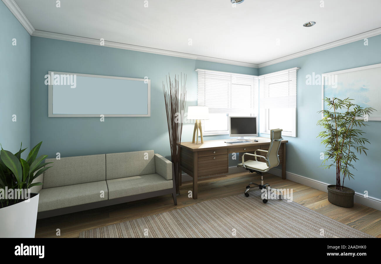 Blue Office Room View in Country House Stock Photo Alamy