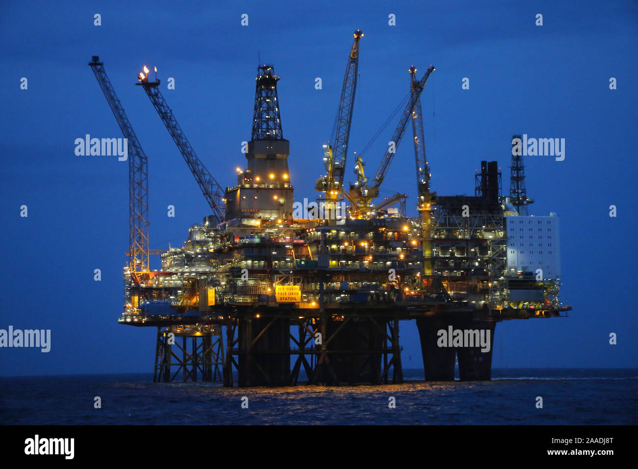 Oseberg central production platform at dusk, North Sea, June 2016. Stock Photo
