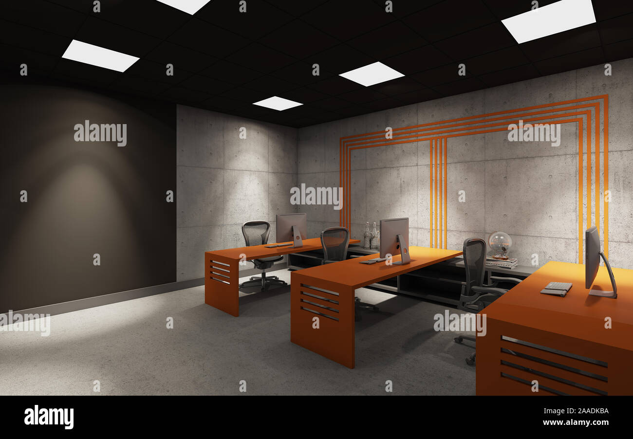 dark office with orange decor Stock Photo - Alamy