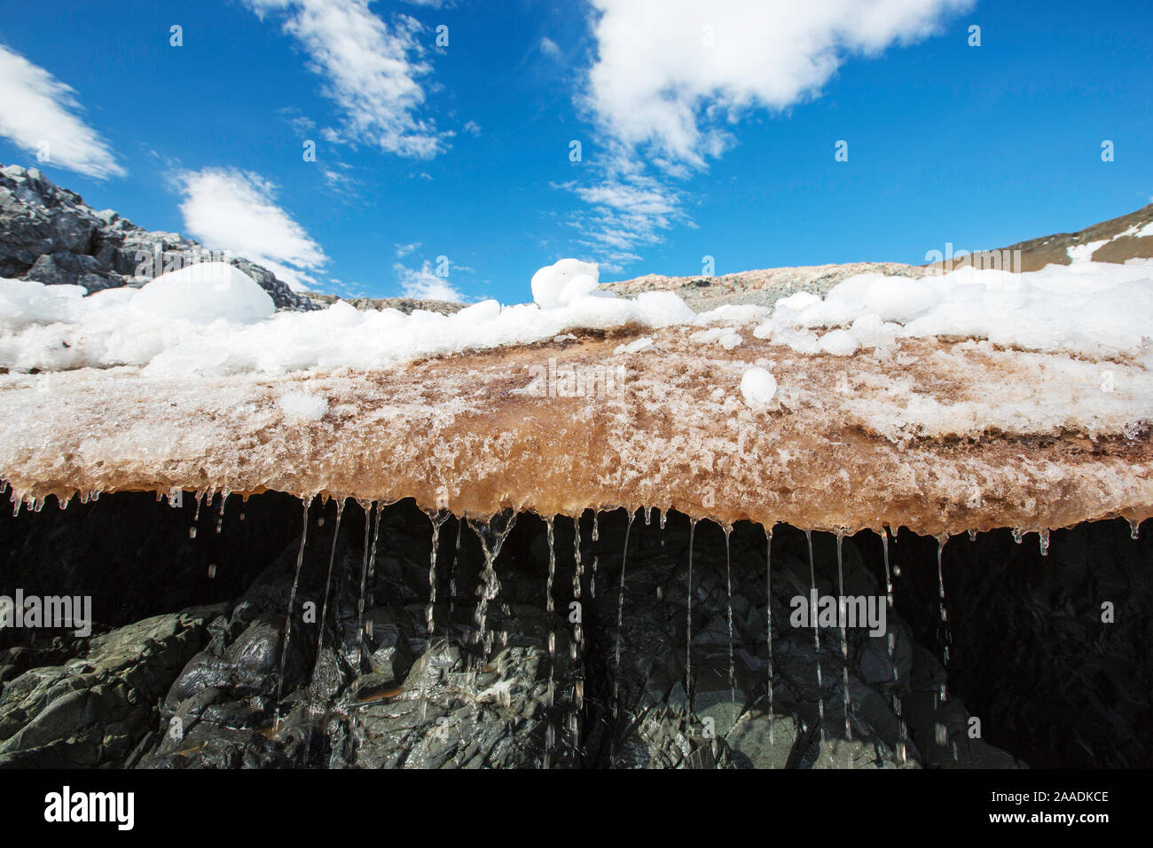 Melting ice and snow at on Joinville Island just off the Antarctic Peninsula. Stock Photo