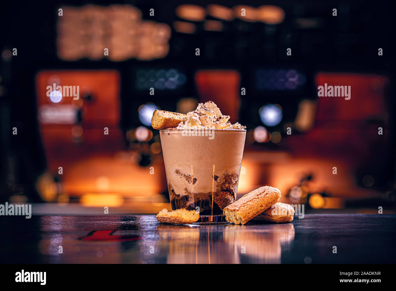 Iced coffee with whipped cream and ladyfingers Stock Photo Alamy