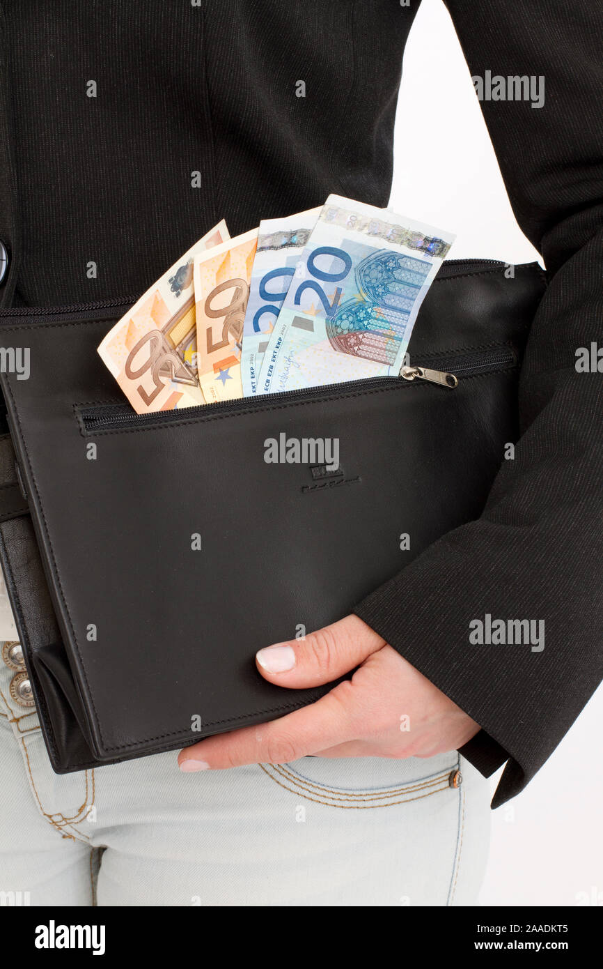 Euroscheine in einer Handtasche Stock Photo