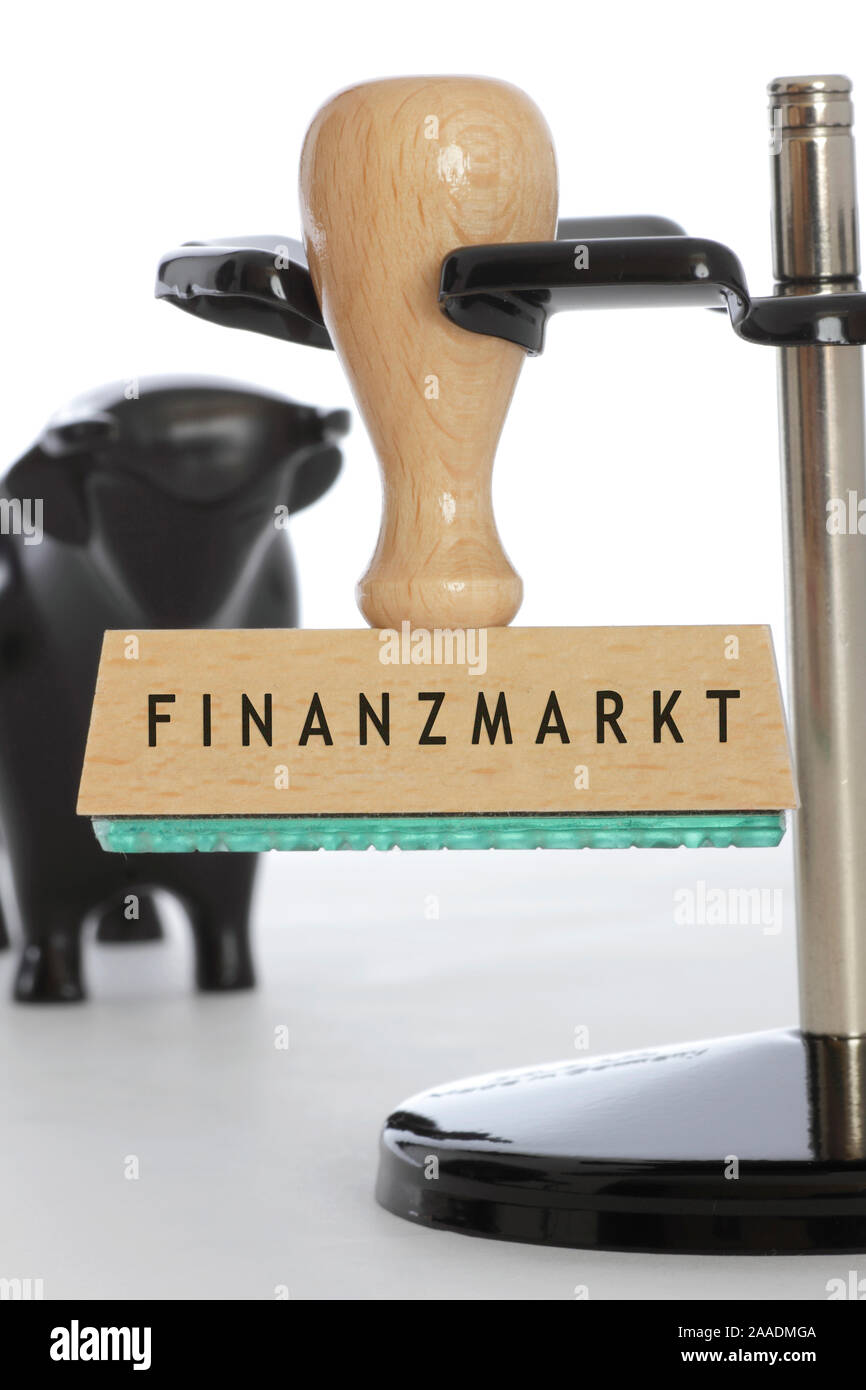 Stempel Finanzmarkt vor Börsen-Bulle Stock Photo