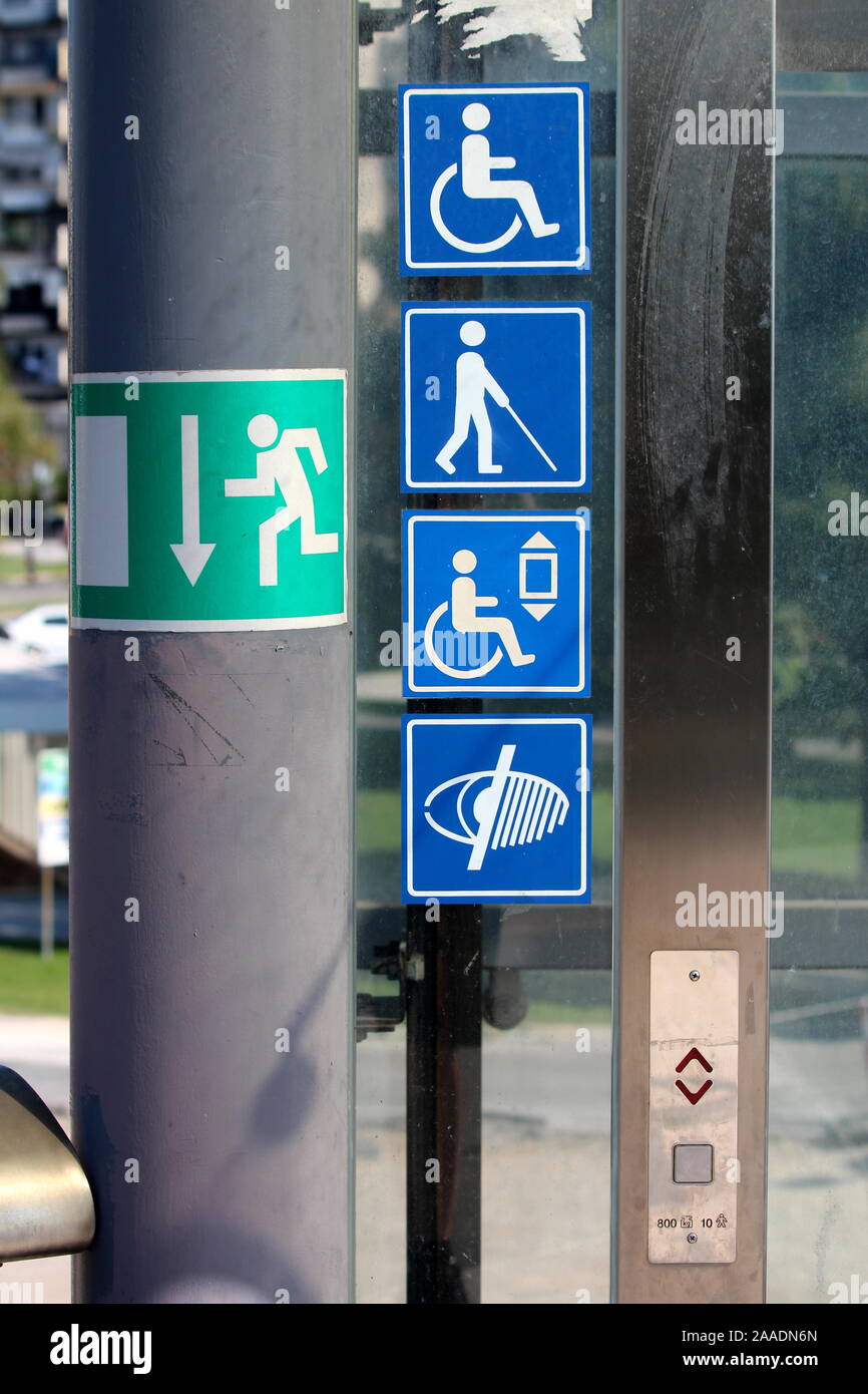 Notification stickers with symbols for disabled persons and visually