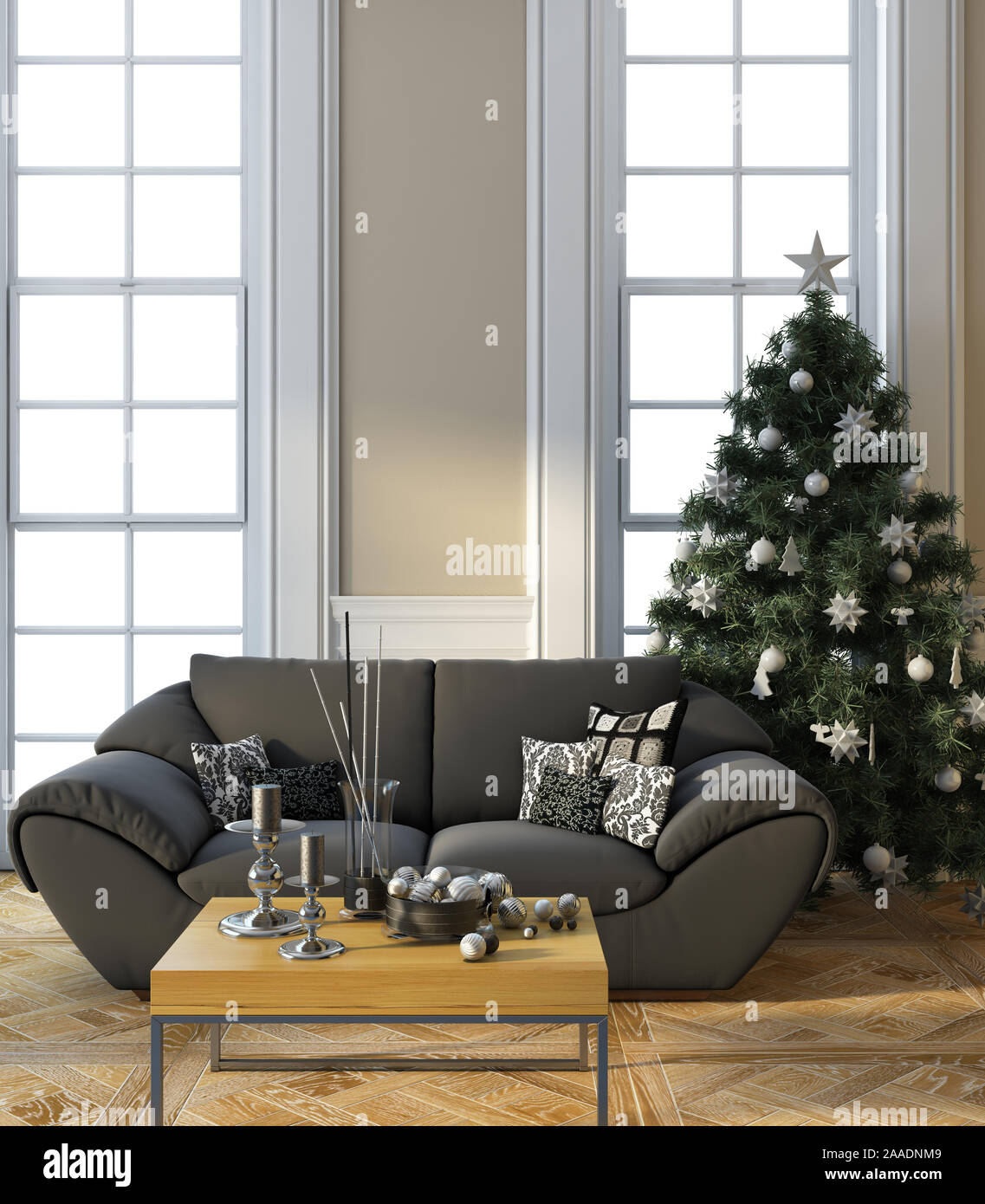 Christmas Tree Next To Window Stock Photo Alamy