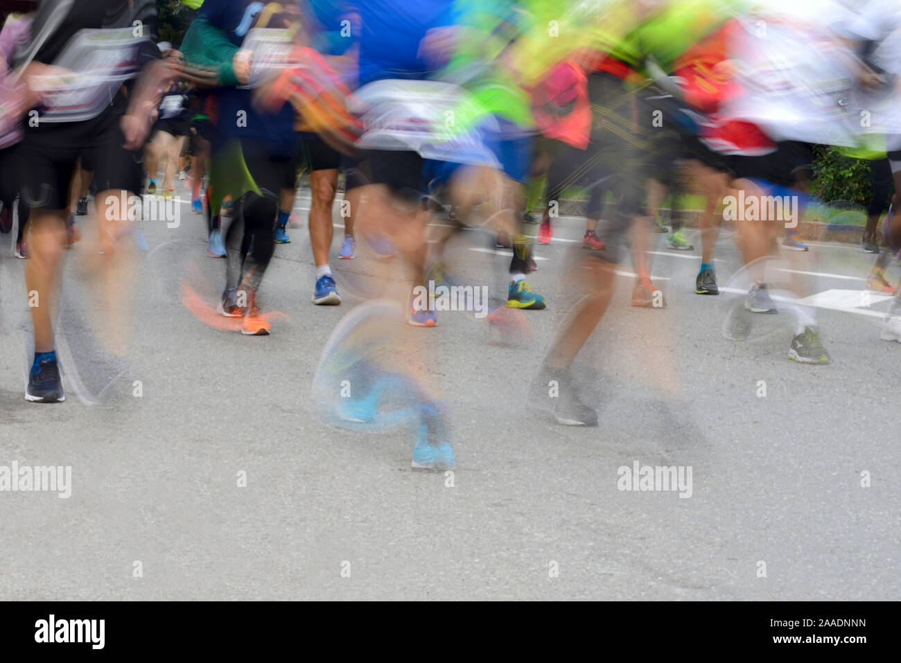 People Running in City Marathon, Motion Blur Stock Photo