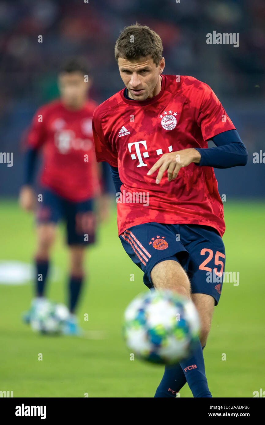 Piraeus, Greece - October 22, 2019: Player of Bayern Thomas Muller in action during the UEFA Champions League game between Olympiacos vs Bayern at Geo Stock Photo