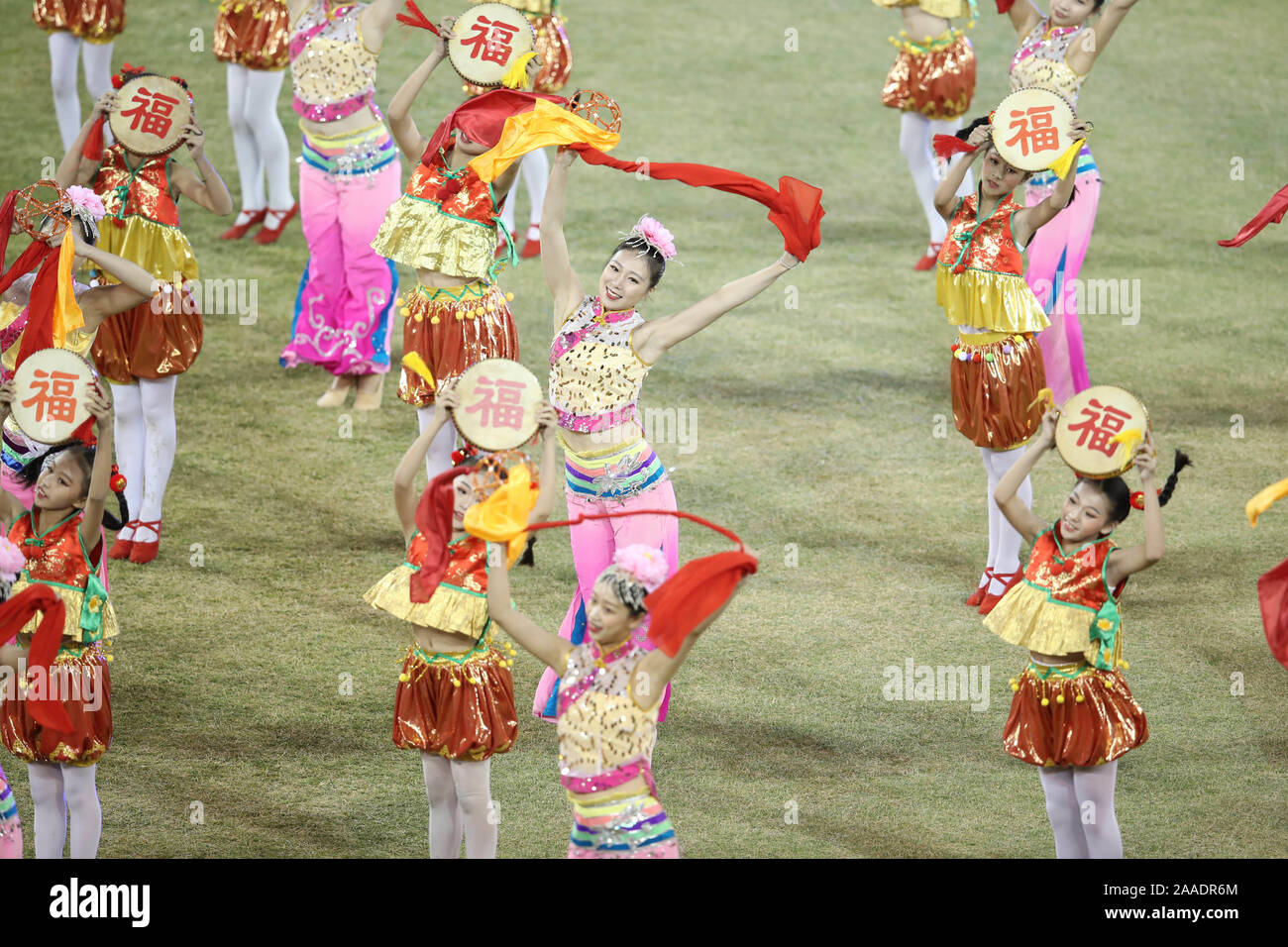 Jinjiang, China's Fujian Province. 21st Nov, 2019. People perform during the opening ceremony of the 2019 FISU University World Cup in Jinjiang, southeast China's Fujian Province, Nov. 21, 2019. Credit: Meng Yongmin/Xinhua/Alamy Live News Stock Photo