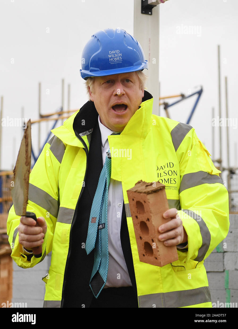 Prime Minister Boris Johnson during a visit to David Wilson Homes in