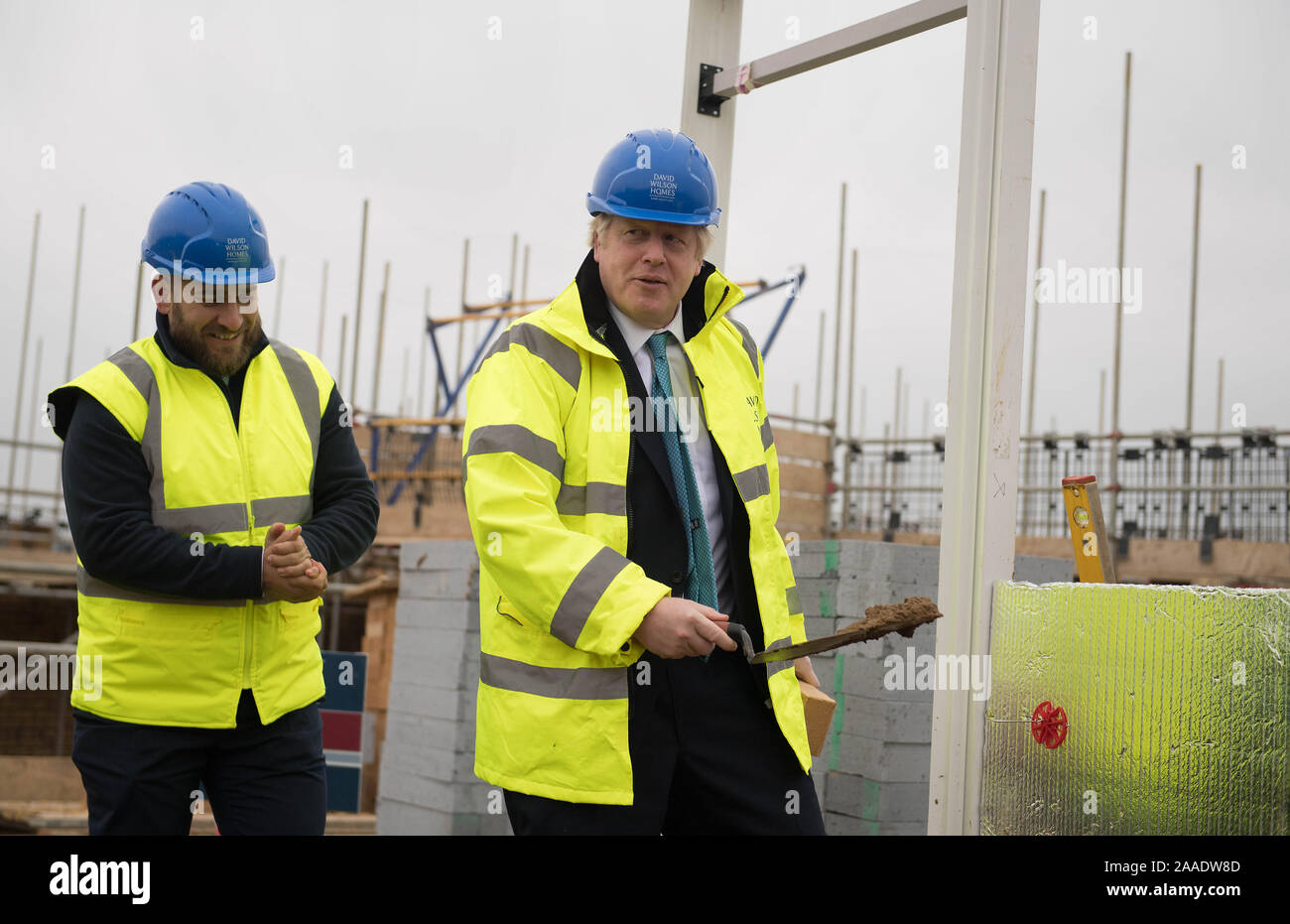 Prime Minister Boris Johnson during a visit to David Wilson Homes in
