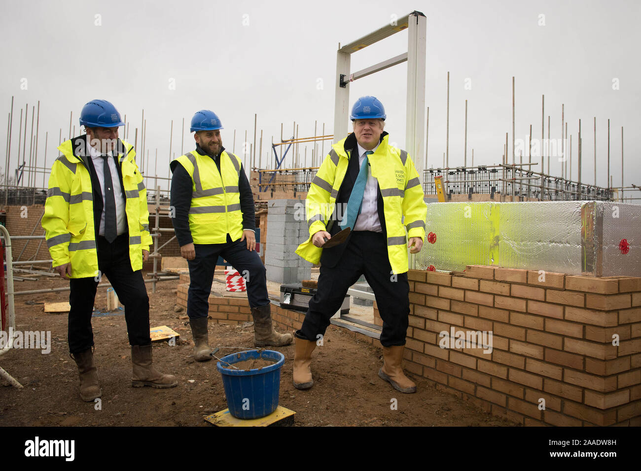 Prime Minister Boris Johnson during a visit to David Wilson Homes in