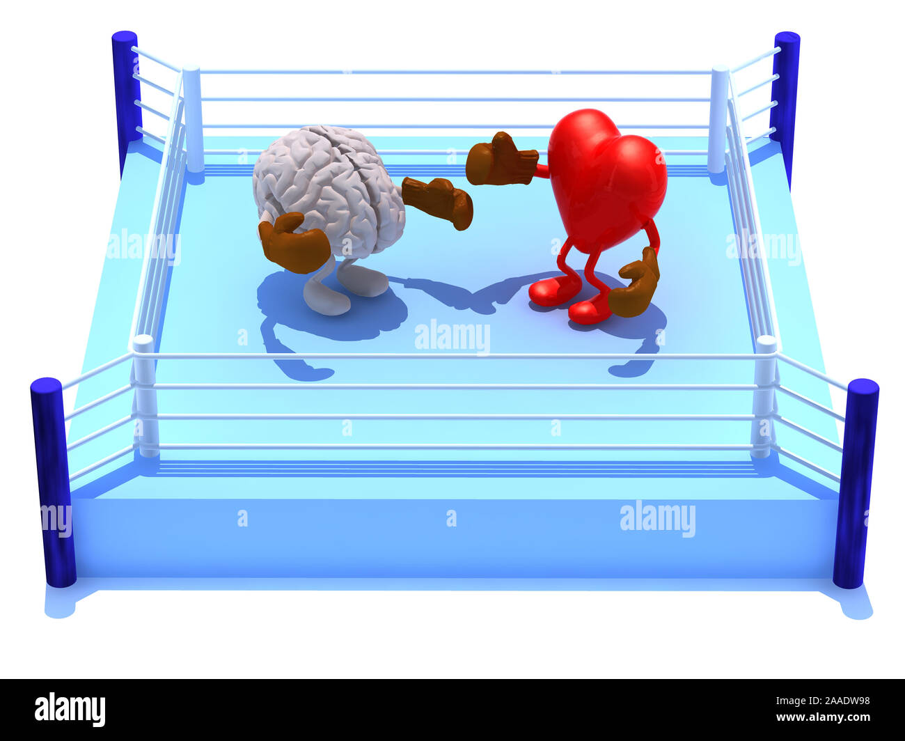 Heart that is fighting with the brain, with boxing gloves in the ring, 3d illustration Stock Photo