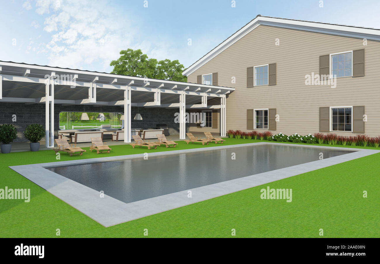 exterior swiming pool at the ranch Stock Photo - Alamy