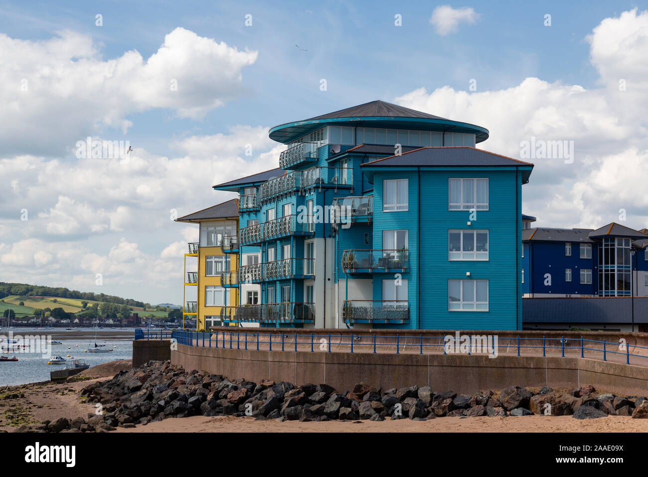 Apartments overlooking the sea and estuary, Exmouth, Devon, England, UK