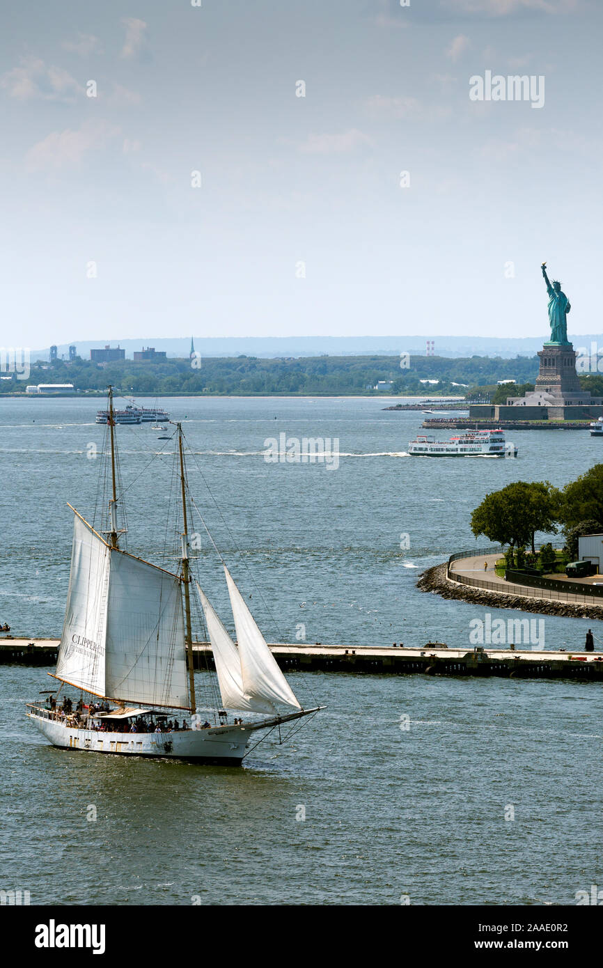 Schooner Adirondack sailing in New York Harbor on sightseeing cruise Stock Photo