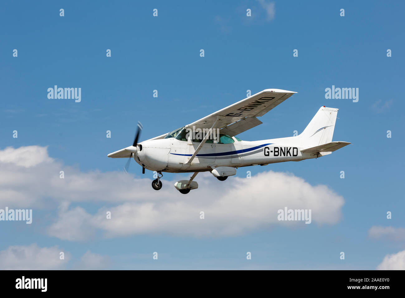 Cessna 172N, registration G-BNKD, coming in to land at Dunkeswell, Devon. Stock Photo
