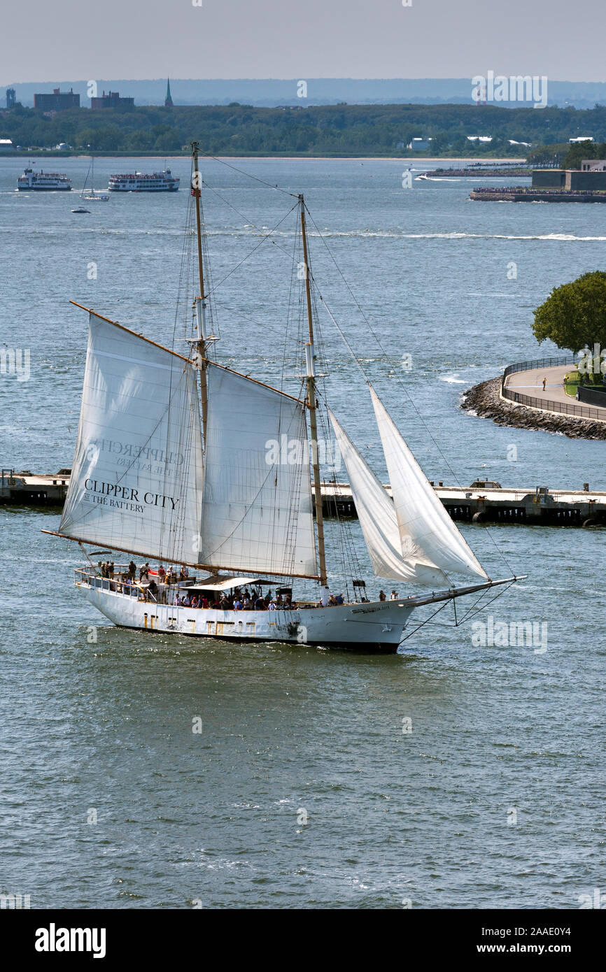 Schooner Adirondack sailing in New York Harbor on sightseeing cruise