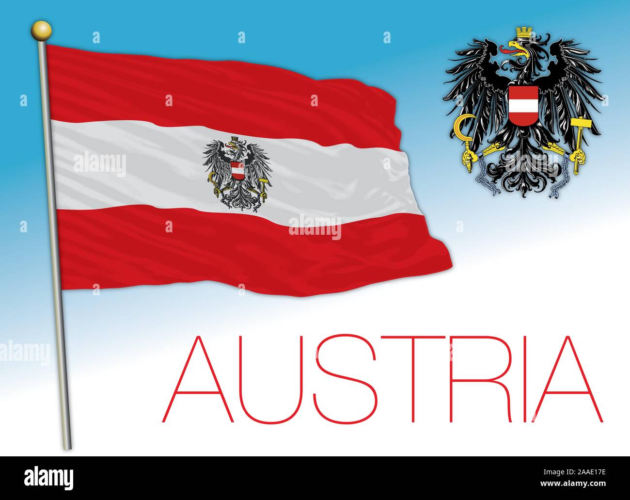 Austria official national flag and coat of arms, vector illustration Stock Vector