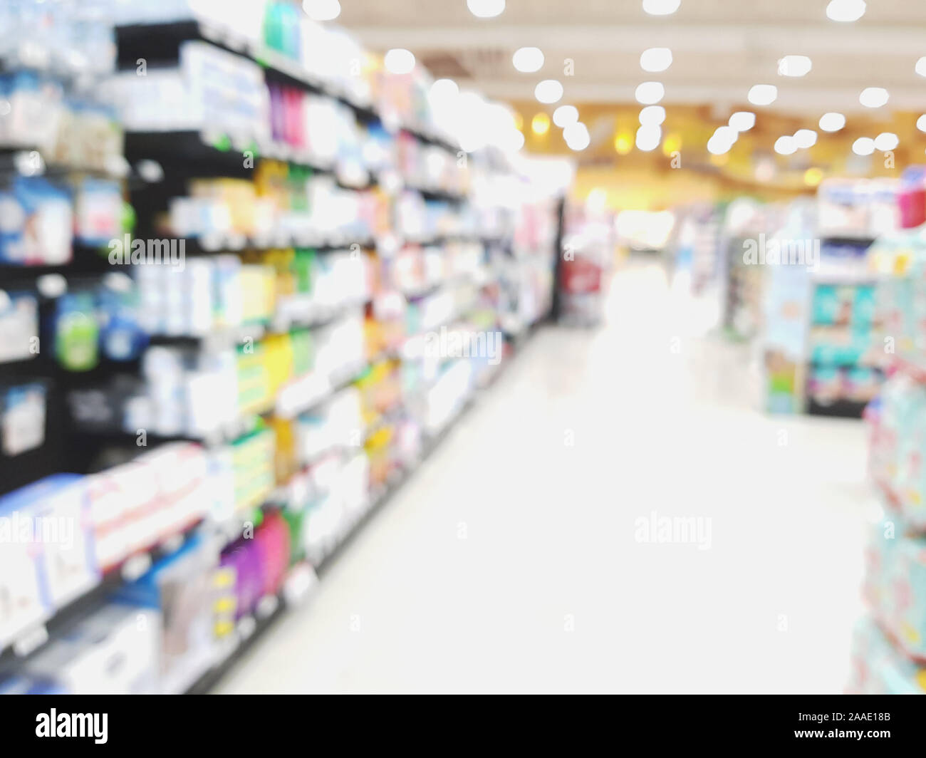 Clean empty shop blurred interior in supermarket Stock Photo