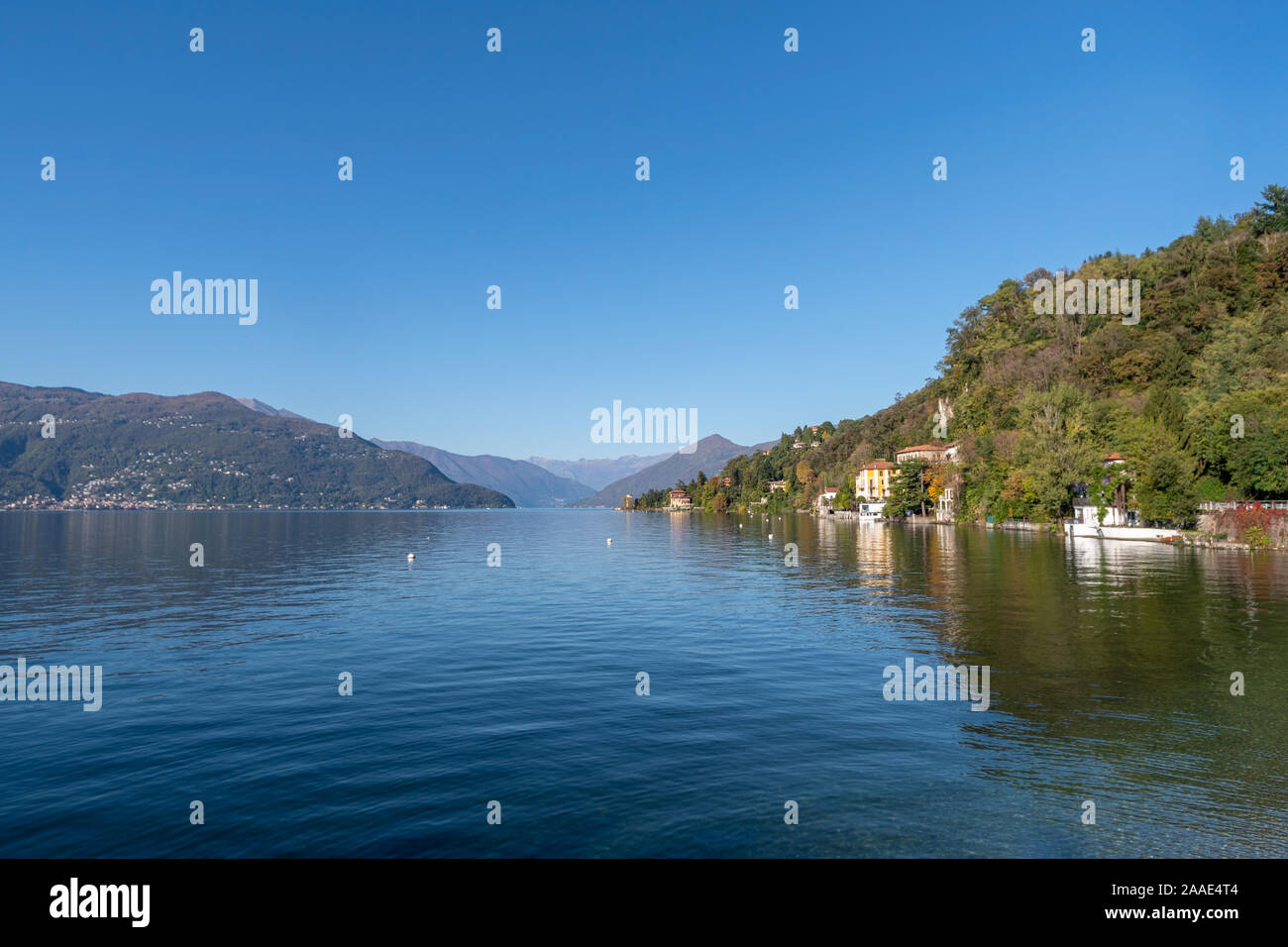 Lake Maggiore seen about Luino, Province of Varese, Lombardy region, Northern Italy Stock Photo