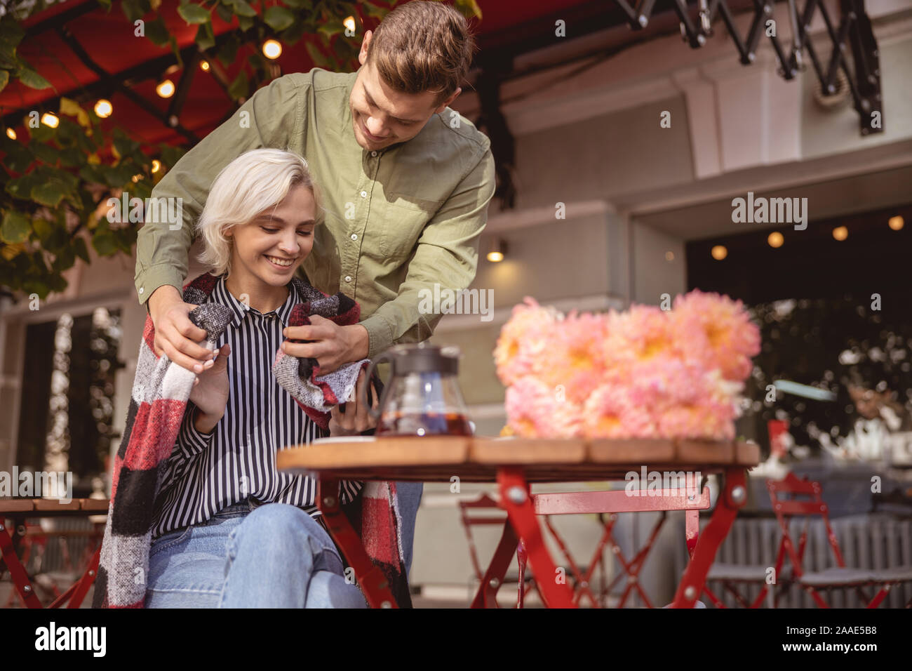 Nice young couple enjoying their first date Stock Photo