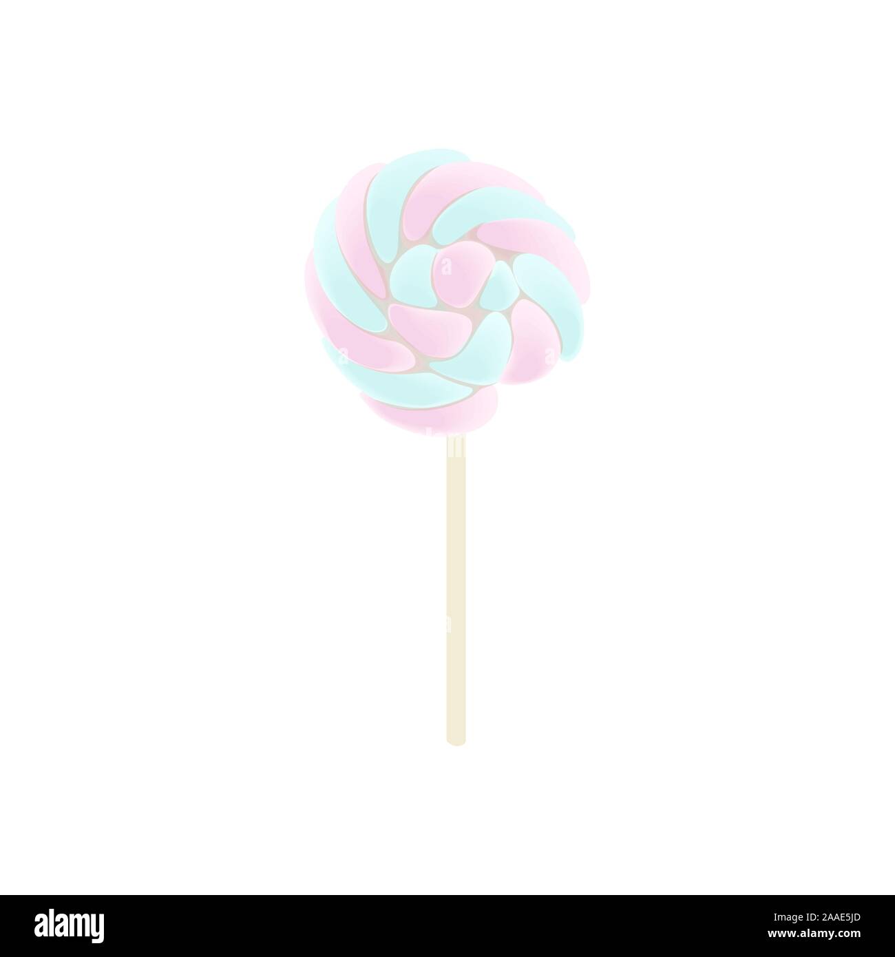 Rainbow swirl lollipop, vector icon. Sweet candy isolated blue and rose icing and sprinkles, stripes Stock Vector